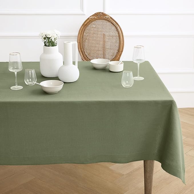 Solino Home Linen Tablecloth 60 x 120 Inch - 100% Pure Linen Oil Green Table Cloth for Rectangle Tables - Fete, Machine Washable Tablecloth for Spring, St Patricks Day, Easter