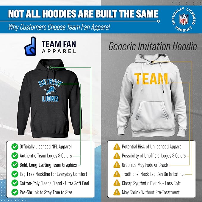 Team Fan Apparel NFL Adult Gameday Hooded Sweatshirt - Poly Fleece Cotton Blend - Stay Warm and Represent Your Team in Style