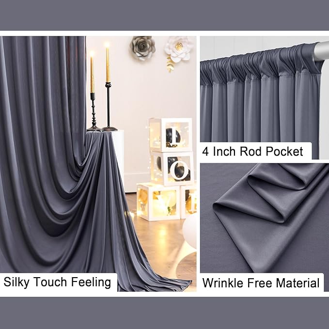 50 ft x 10 ft Wrinkle Free Charcoal Backdrop Curtain for Parties, Dark Grey Polyester Photo Backdrop Drapes for Baby Shower Wedding Engagement Birthday Party Backdrop Stand, 10 Panels 5ft x 10ft