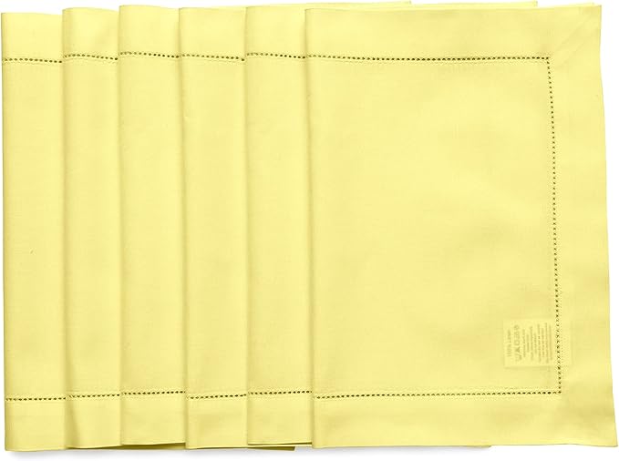 Solino Home Yellow Placemats Set of 6 - Cotton Linen Hemstitch Placemats 14 x 19 Inch for Spring, Easter