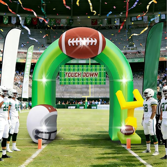Eyourlife 9FT Football Party Decorations for Game Day Blow Up with Helmet Built in LED Lights Goal Post for Yard Giant Balloon Photo Prop for Gift Light Green Football Inflatable Arch