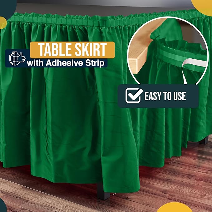 Exquisite Ruffle Table Skirt Emerald Green 48 Pack 14 Ft Long Table Skirts for Rectangle Tables 6ft Plus or Round Tables Skirts with Adhesive Strip for Gender Reveal Decor & Happy Birthday Parties