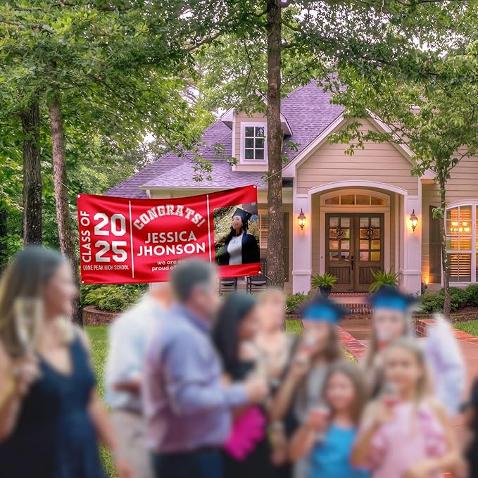 Personalized Graduation Vinyl Banner – Custom Photo & Text | Class of 2025 Banner – Customizable Colors | Indoor & Outdoor Graduation Party Deco