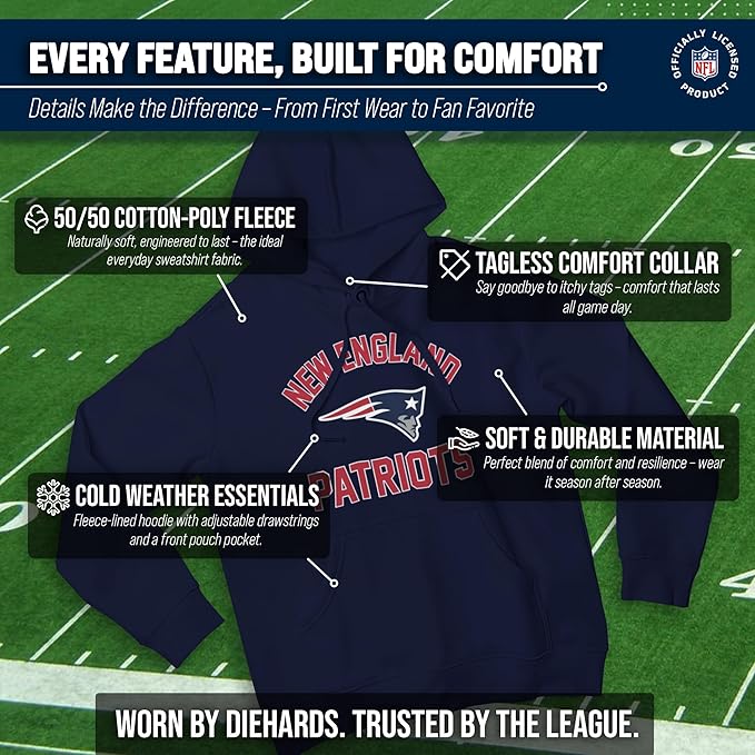 Team Fan Apparel NFL Adult Gameday Hooded Sweatshirt - Poly Fleece Cotton Blend - Stay Warm and Represent Your Team in Style