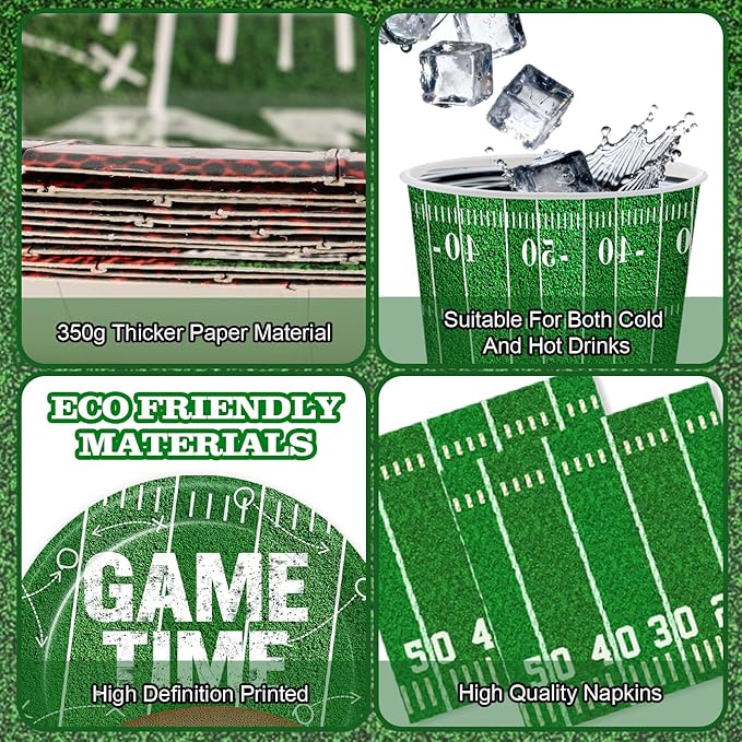 Football Party Decorations for 24 Guests - Football Party Supplies Kit with Plates, Napkins, Cutlery, Food Trays, Banner, Tablecloths for Tailgate & Birthday Party