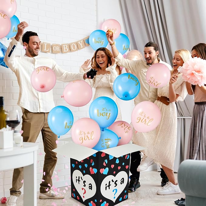 Ireer Gender Reveal Balloon Box with 16 Latex Baby Balloon Release Box Funny Ideas for Gender Reveal Party Decorations Supplies (Boy or Girl,Pink,Blue)