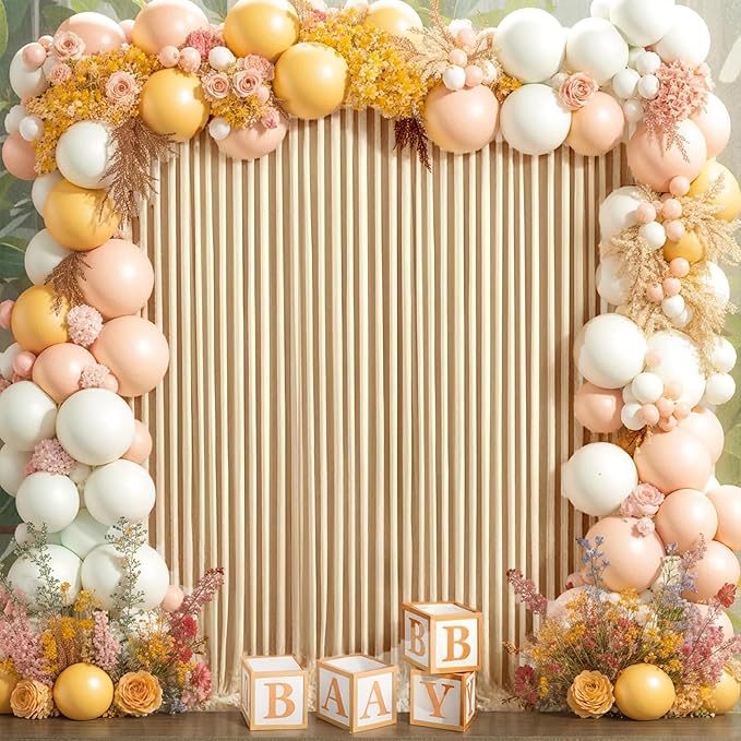 40ft x 10ft Wrinkle Free Beige Backdrop Curtains for Parties Weddings, 8 Panels 5×10ft Soft Silk Polyester Photo Backdrop Drapes for Birthday Baby Shower Baptism Photo Photography Background Cloth