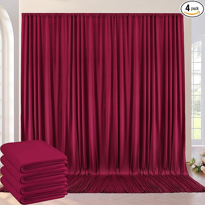 20ft×10ft Wrinkles Free Burgundy Backdrop Curtain for Wedding Party, 4 Panels 5×10ft Soft Silky Polyester Wine Red Photo Backdrop Drapes for Birthday Parties Baby Shower Mother‘s Day Photography
