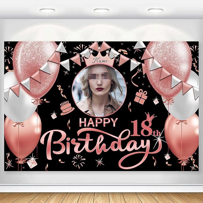 Custom Rose Gold Happy Birthday Banner Backdrop Large Happy Birthday Backgroud Party Indoor Outdoor Car Decoration Supplies for Girl Women (6x9ft)