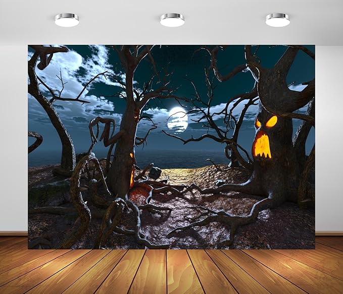 BELECO 15x8ft Fabric Halloween Haunted Forest Backdrop Creepy Dark Forest Ghost Trees Full Moon Night Horror Nightmare Background Halloween Party Decorations Trick or Treat Banner Photo Studio Props
