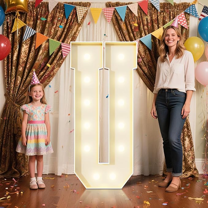 4FT Marquee Letters U Sign,Large Light Up Numbers Party Decoration - Hook and Loop Fastener,No Tools Easy Setup, Corrugated Plastic for Birthdays Weddings Baby Anniversaries(Letters U)