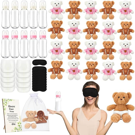Vinsot 61 Pack Bear Blindfolded Diaper Changing Bottle Chug Games Set Boys Girls Funny Dolls Diapers for Gender Reveal Games Baby Changing Diaper Race Game Adult Prize Gift