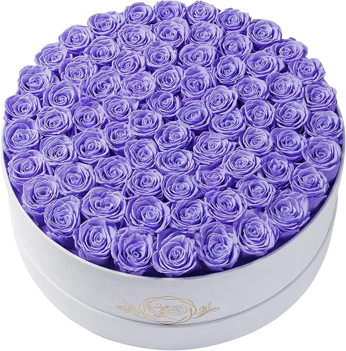 75 Preserved Roses in Suede Box – Luxury Rose Flower Arrangement, Preserved Flowers Gifts for Women, Wife or Mom – Birthday, Anniversary, Valentine’s Day, Mother's Day (Lavender)