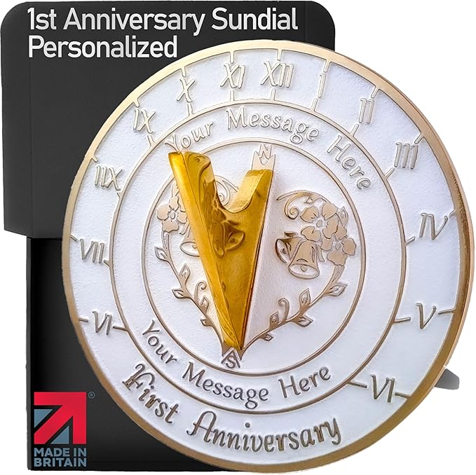 The Metal Foundry Personalized 1st Large Sundial - Recycled Solid Brass UK Manufactured Home Decor Or Garden Present Idea for Parents, Friends Or Couple's First Year of Marriage