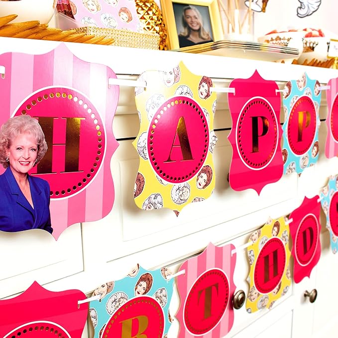 Golden Girls Birthday Party Decorations (Deluxe Pack for 24 Guests) Complete 66-Piece Set with Banner and Table Cover