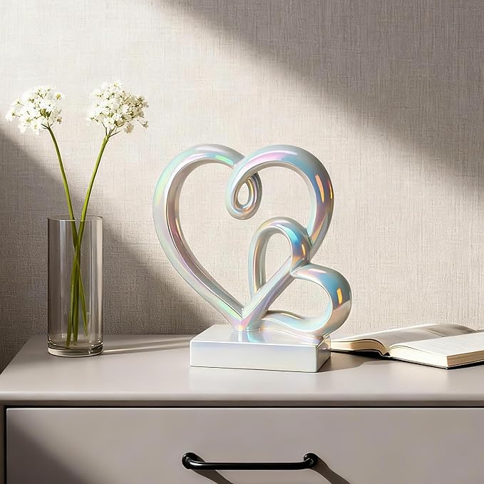 Valentine's Day Wedding Anniversary Couples Gifts-Two Hearts Decor Statue,1st to 50th for Her/Him,Engagement Present, Shimmering Love Symbol for Couple, Romantic Home Accent
