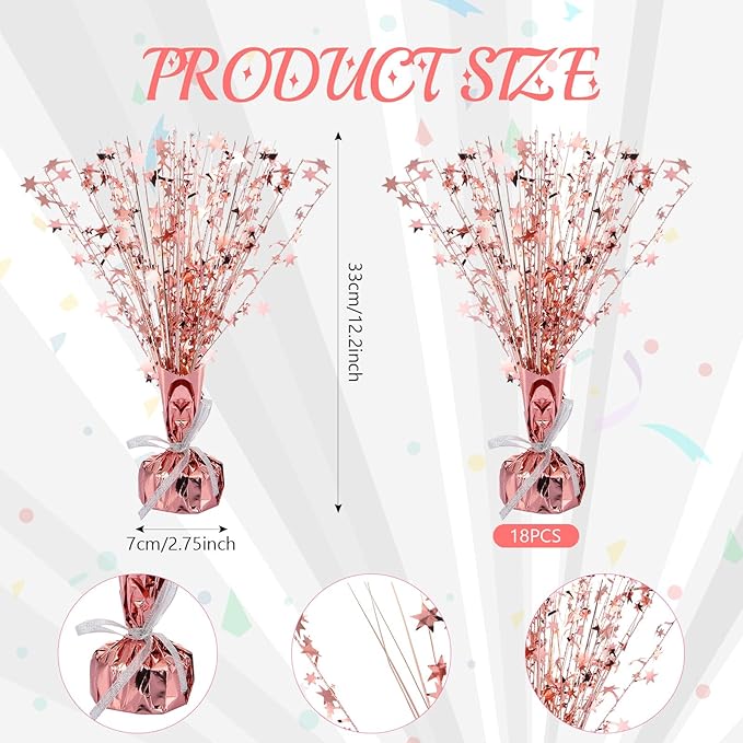 Crowye 18 Pcs Foil Spray Centerpiece Valentine's Day Table Decoration Winter Party Star Burst Metallic Table Centerpieces for Party Birthday Season Holiday(Rose Gold)