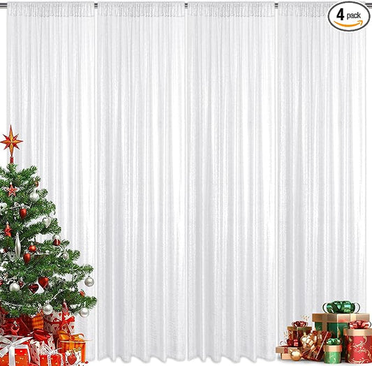 White Sequin Backdrop Curtain 4 Pieces 2FTx8FT Glitter Photography Backdrop for Party Wedding Birthday Christmas Decorations