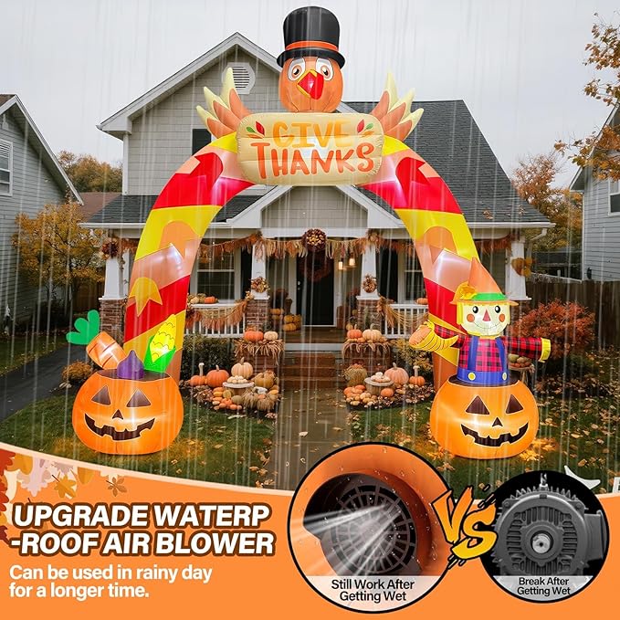 12FT Thanksgiving Inflatable Archway with LED Light, Kalolary Giant Turkey Arch Inflatables Happy Thanksgiving Day Blow up Outdoor Decoartion Autumn Harvest Yard Inflatable for Lawn Holiday Home
