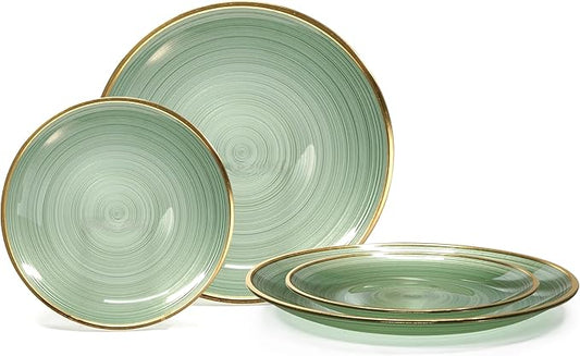 " OCCASIONS " 120 Plates Pack,(60 Guests) Premium Wedding Party Disposable Plastic Plates Set -60 x 10'' Dinner + 60 x 7'' Salad/Dessert (Belize in Green & Gold)
