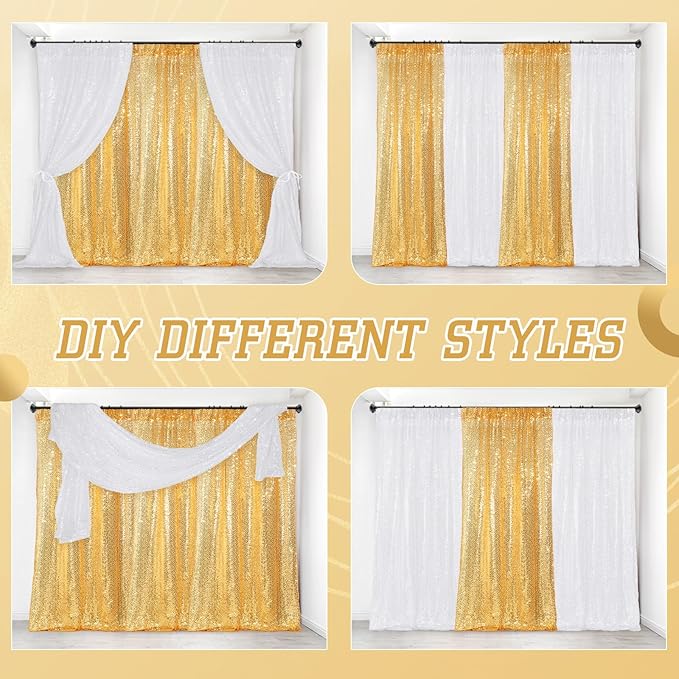 137 Pcs White Gold Party Backdrop Kits - 4 Sequin Backdrop Curtain 133 Balloon Garland Kit Photo Prop Background for Engagements Bridal Shower Graduation Anniversary Party Decoration
