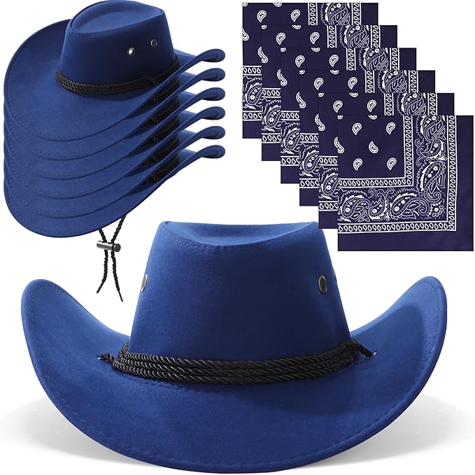 Zhanmai 12 Pcs Cowboy Hat and Bandana Cowboy Cowgirl Hats Bulk Western Party Costume Halloween Accessory