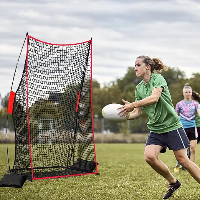 Football Kicking Net Throwing Target - 4x7FT Heavy Duty Iron Base for Backyard Practice Portable Quarterback Training for Youth with Sandbags