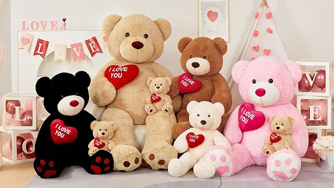 Large Teddy Bear Stuffed Animal 5Ft, Big Teddy Bear with Heart, Giant Brown Stuffed Bear Plush Toys for Kids, I Love You Bear Gift for Girlfriend Wedding