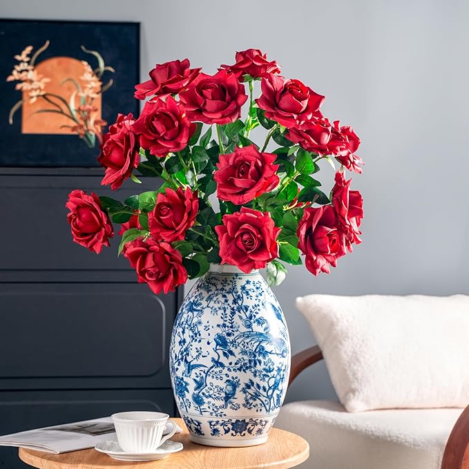 Artificial Flowers Artificial Roses Fake Roses 20PCS Long Stem Artificial Flowers for Tall Vase Silk Rose Suitable for Indoor Wedding Party Decor Valentine's Day DIY Bouquet Spring,Red, 23.2In