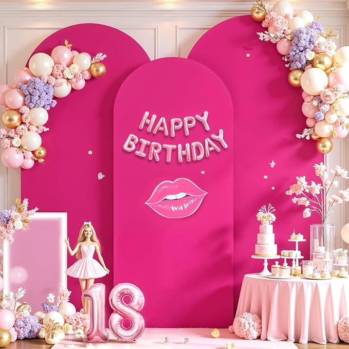 Hot Pink Arch Cover 3 Set - 4FT, 5FT, 6FT Arch Backdrop Cover Spandex Fitted Wedding Arch Stand Covers for Baby Shower Girls Birthday Party Wedding Bridal Shower Banquet Photo Background Decorations