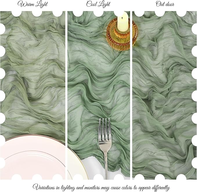 25 Pack Sage Green Cheesecloth Table Runner 17 x 108 Inch Fall Thanksgiving Boho Rustic Farmhouse Gauze Cheese Cloth Runner for Wedding Party Baby Shower Home Decor Holiday Decorations