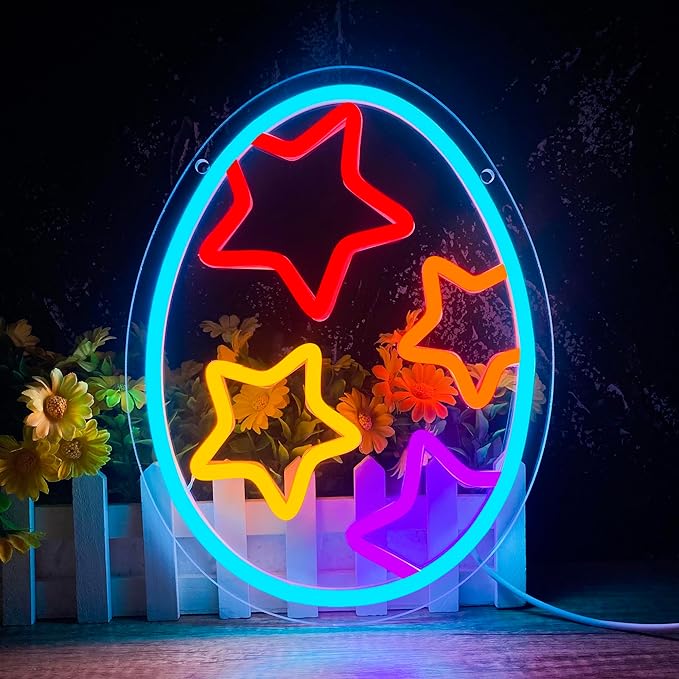 Egg Neon Light Happy Easter Decor - Dimmable Colorful Easter Egg Neon Light, LED Neon Sign USB Power for Bedroom Party Study Baby Man Cave Gift(9 * 11.8in)