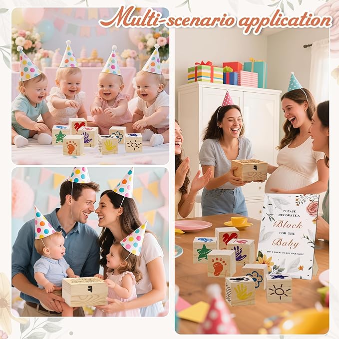 78 PCS Baby Shower Games Sign Kit for Boys Girls, Wooden Box and Sign, Blank Wooden Blocks for DIY Drawing, Markers, Baby Shower Game for Gender Reveal Activity, Baby Shower Ideas Decorations, Bear A