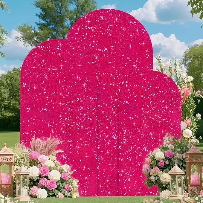 FUHSY Hot Pink Arch Cover Set of 3 Sequin Arch Backdrop Cover 6ft 5ft 4ft Sparkly Wedding Arch Covers Chiara Backdrop Stand Cover Arch Stand Cover for Balloon Birthday Party Baby Shower Decorations