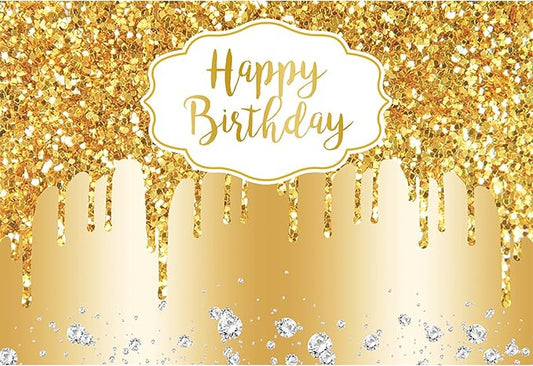 Baocicco 9x6ft Gold Happy Birthday Backdrop Modern Luxury Glitter Diamond Photography Background for Women Girls Sweet Princess Birthday Party Bridal Shower Decor Banner Supplies Photo Booth Props