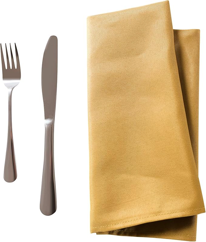 50pcs Polyester Cloth Napkins - 20 x 20 inch Gold Dinner Washable Napkins with Hemmed Edges for Restaurant/Wedding/Hotel(50,Gold)
