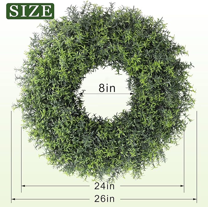 26" Large Artificial Rosemary Wreath for Front Door - UV Resistant Realistic Rosemary Plant, Fake Spring/Summer Greenery Wreath for Wall Window Farmhouse Fireplace Decor