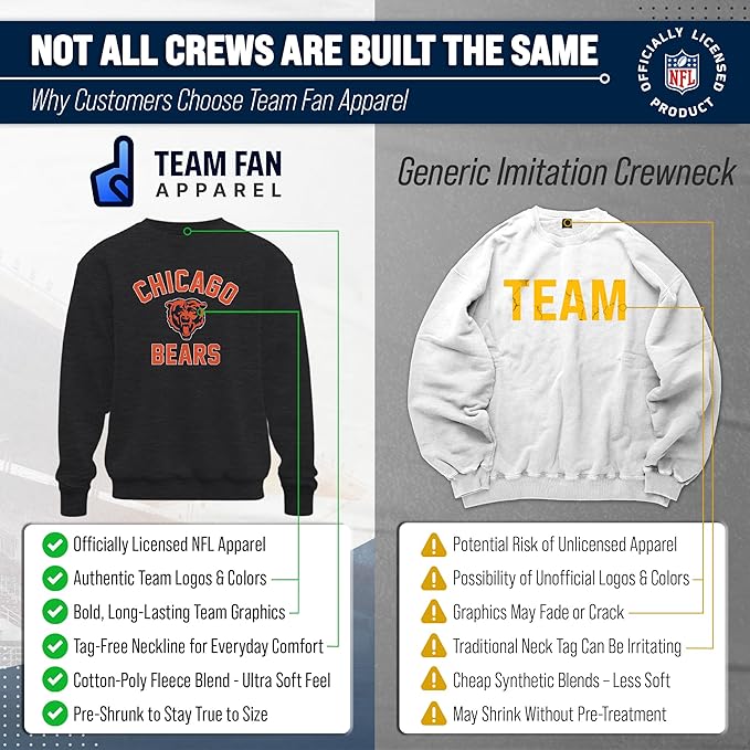 Team Fan Apparel NFL Adult Gameday Football Crewneck Sweatshirt - Cotton Blend - Stay warm, comfortable & stylish on game day