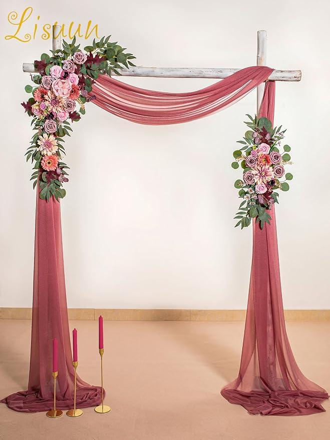 Wedding Arch Flowers, Artificial Flowers for Decoration, 2pcs Flower Swag and 1 pcs Semi-Sheer Chiffon Table Runner Swag for Beautiful Dream Wedding Ceremony Floral Decor - Pack of 3