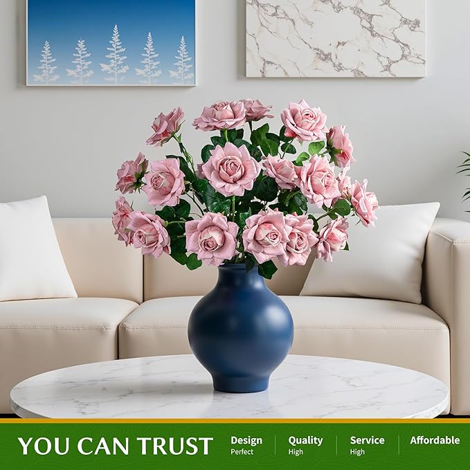Artificial Flowers Artificial Roses Fake Roses 23.2In 20PCS Long Stem Artificial Flowers for Tall Vase Silk Rose Suitable for Indoor Wedding Party Decor Valentine's Day DIY Bouquet Spring,Pink