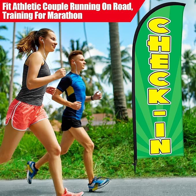 Buryeah 3 Sets Start Finish and Check-in Feather Flag 8 ft Start Advertising Banner Swooper Flag with Pole Kit and Ground Stake for Marathons and Special Events Outside, Red and Green