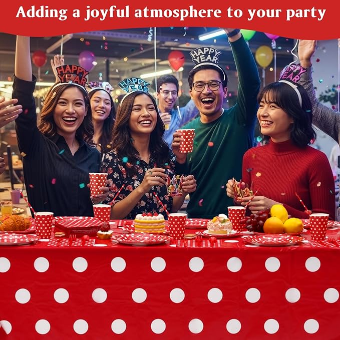 452 Pcs Red Polka Dot Party Supplies for 50, Red and White Polka Dot Paper Plates Napkins Cups Tablecloth Cutlery Straws for Mouse Birthday Carnival Family Picnic Barbecue Party Decoration