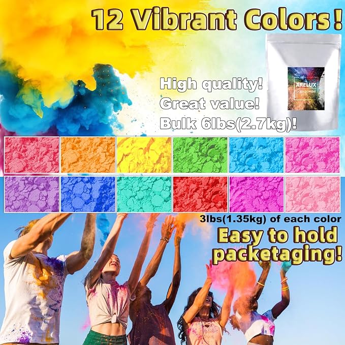 ARELUX Bright Purple Color Powder - 6lbs Bulk (2x3lb) for Color Wars, Powder War & Fun Events | Durable Individual Packets, Vibrant Holi Powder for Gender Reveal, Run, Rangoli, Parties | Non-Toxic
