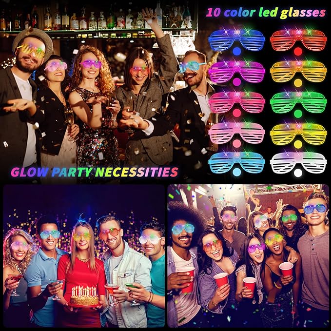120 Pack Valentines Day Gifts Light Up Glasses, LED Glasses 10 Neon Color Led Glasses, Shutter Shades Glow Stick Sunglasses, Neon Party Supplies for Kids Adults Birthday Wedding New Year Glow Toys