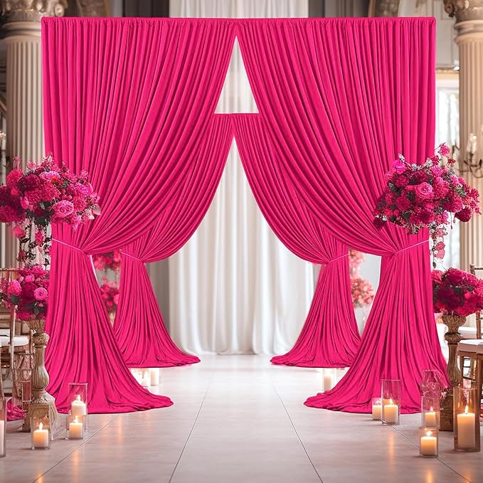 40ft x 10ft Fuchsia Wrinkle Free Backdrop Curtains for Parties,8 Panels 5×10ft Thick Silky Polyester Hot Pink Photo Backdrop Drapes Curtain for Barbie Party Wedding Birthday Baby Shower Photography