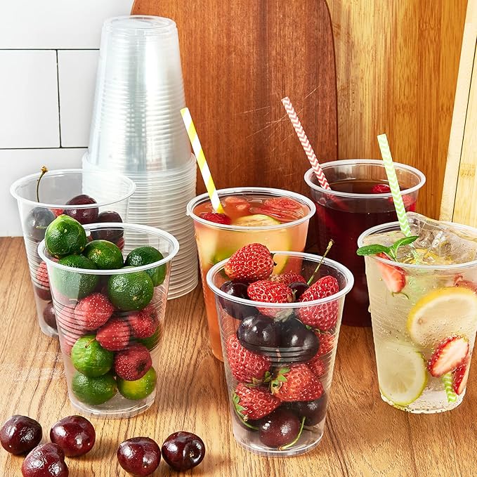 Turbo Bee 16oz Disposable Plastic Cups 420 Pack,Clear Party Cups, Transparent Tumblers, Bulk 16oz Drinking Cups for Large Gatherings, Restaurants, Daily Use, or Bulk Commercial Needs