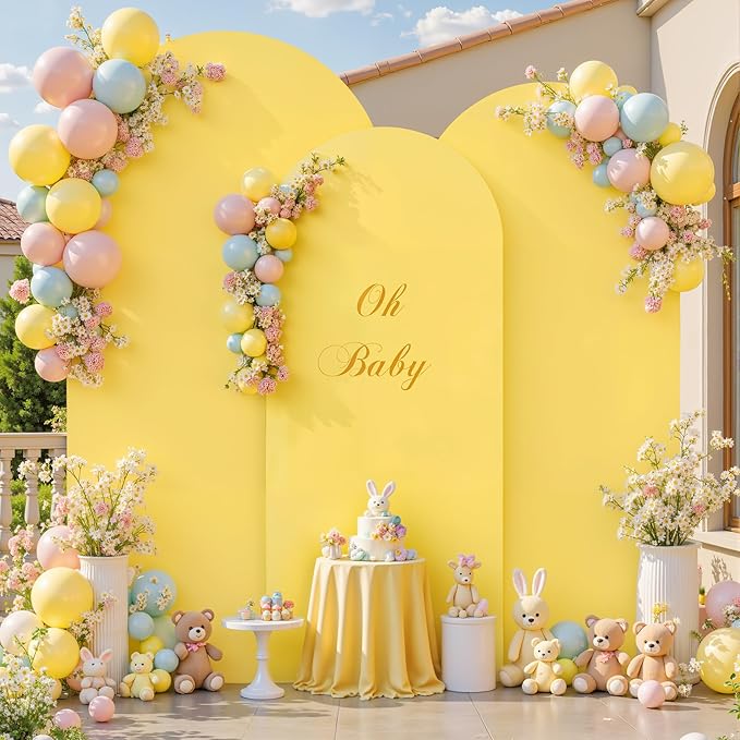 Yellow Arch Covers 3 Set - 4FT, 5FT, 6FT Arch Backdrop Cover Spandex Fitted Wedding Arch Stand Covers Stretchy Backdrop for Bridal Shower Baby Shower Birthday Party Banquet Photo Background