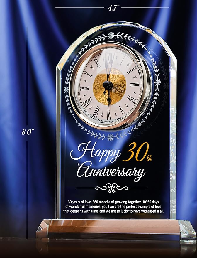 30th Wedding Anniversary Crystal Quartz Clock,30 Years of Marriage Gift,Happy Pearl Anniversary Decoration Gift,for Parents,Grandparents,Couple