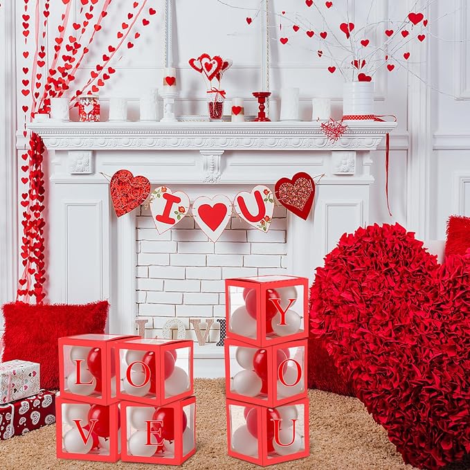 Thyle 12 Pcs Transparent Balloon Boxes Clear Balloon Boxes with 99 Letters for Baby Shower Gender Reveal Grad Birthday Party Bridal Wedding Anniversary Backdrop Decoration (Red)