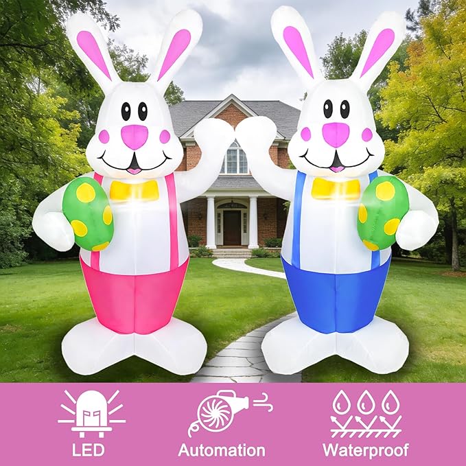 Dearsun 2 Pack 6.2FT Easter Inflatables Bunny Holding Easter Egg, Easter Blow up Yard Decorations Giant Bunny for Holiday Party Indoor Outdoor Decorations